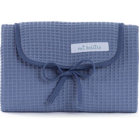 Matelas à langer portable, pliable et imperméable. Tissu 100% coton gaufré. Facile à ranger dans le sac de la maman. Idéal pour un cadeau de naissance. (gris bleu)