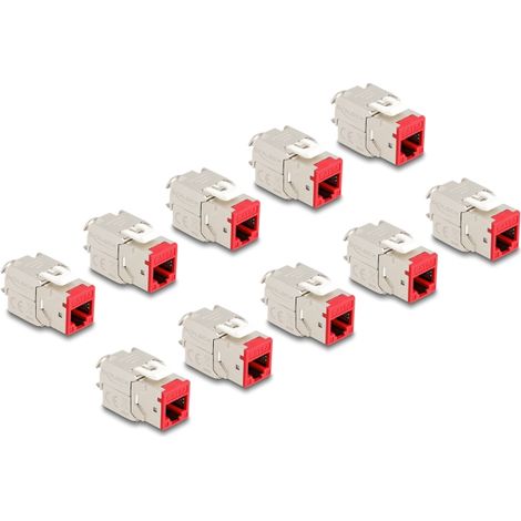 Delock MÃ³dulo Keystone RJ45 hembra a LSA Cat.6A montaje sin herramientas rojo juego 10 piezas