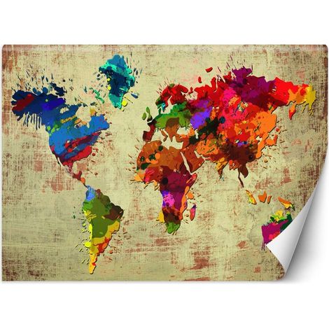 Papier peint aquarelle de carte du monde - 150 x 105 cm (1/4)