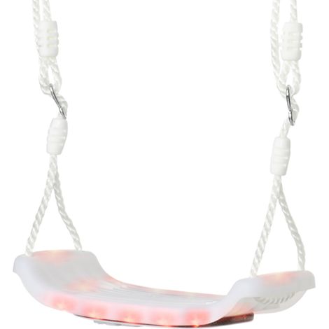 Altalena pour enfants de 9 à 36 mois en plastique PP et PE pour intérieur et extérieur avec cordes réglables et lumières LED, 39x16,5x120-180 cm, blanc (1/5)