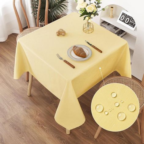 Nappe lavable aspect lin 120x120cm Jaune hydrofuge résistant aux rayures