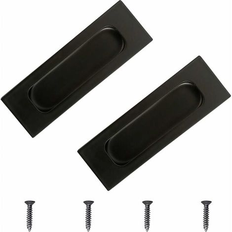 XVX Lot de 2 poignées de porte coulissantes rectangulaires en acier inoxydable noir avec trou latéral encastré (1/5)