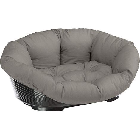 Panier Chien et Chat avec Coussin en Coton Lavable, Lit pour Chien et Chat Rembourré, Corbeille en Plastique, Fond Perforé, Antidérapant, 64 x 48 x 25 cm, Taupe (1/4)