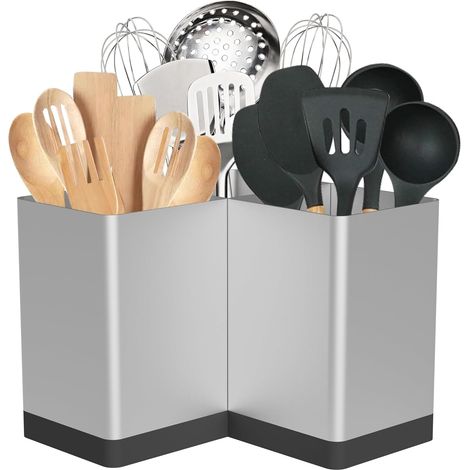 Porte-ustensiles de cuisine extra large avec 3,métal,Argenté (1/5)