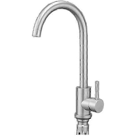 Grifo monomando de caño alto para fregadero de cocina de autocaravanas, fabricado en acero inoxidable SUS304 niquelado cepillado, solo para agua fría. (1/5)