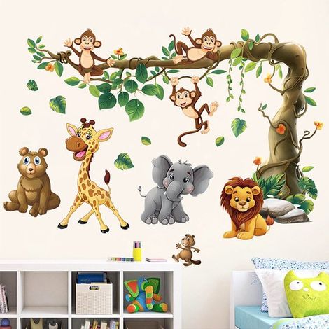 Adesivi murali con animali e personaggi dei cartoni animati，3090 cm，2 fogli，Decorazione per la cameretta dei bambini，Simpatici motivi di animali (1/5)