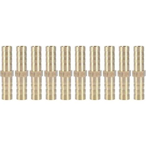 (6mm 10pcs)Raccord de Tuyau Droit à Deux Voies Raccord en Laiton Barbelé Connecteur de Tube Jonction 6/8/10/12/14/mm (1/4)
