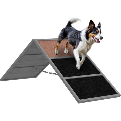 Hunde Agility Steg, höhenvertstellbar Agility-Ausrüstung mit rutschfeste Oberfläche, bis 40 kg, 173x59x66cm, Grau