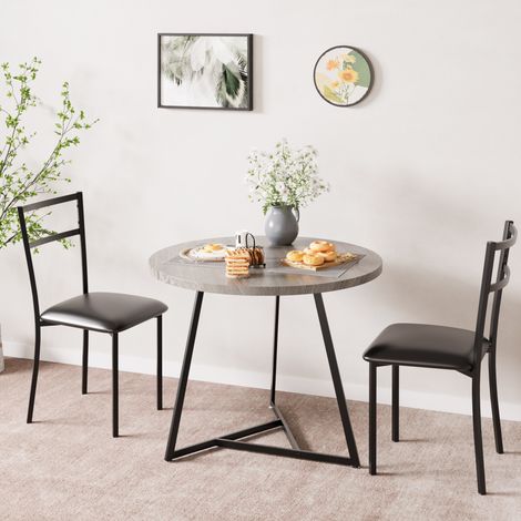Ensemble Table Ronde 2 Chaises Rembourrees Bois Cuisine Salon Compact, Table à Manger Ronde 80cm avec Chaise (Gris) (1/5)