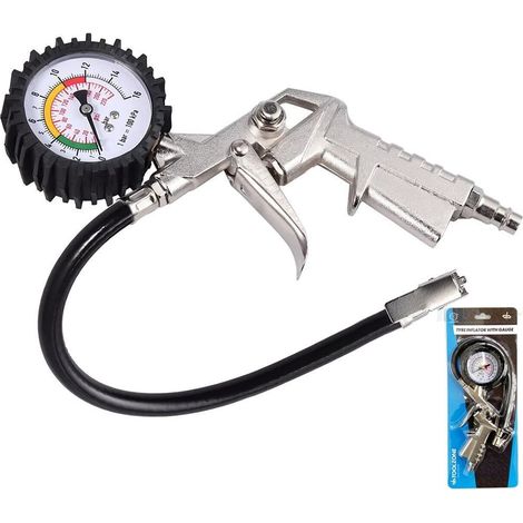 Toolzone Air Line Tyre Pump Inflator Pressure Dial Gauge Compressor 1/4" BSP