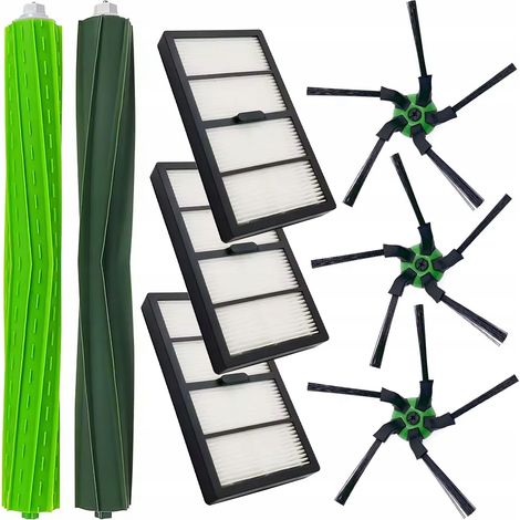 Set di Ricambio per iRobot Roomba S9 S9+ – 2 Spazzole in Gomma, 3 Filtri HEPA, 3 Spazzole Laterali  Compatibile con Modelli 9150/9550