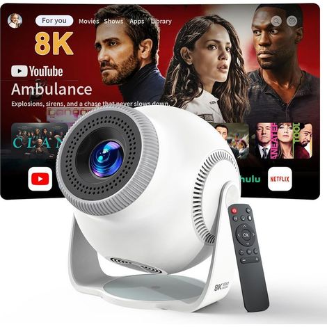Mini Projecteur Portable 8K Vidéoprojecteur 1080P/4K/8K Portable avec Wifi 6 Bt 5.4 270° Rotation, HDMI/TV Stick/USB Blanc (1/5)
