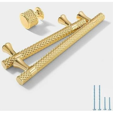 6 Pcs Gold Kitchen Cabinet Handle, 96mm Center Distance Door Knob, Zinc Alloy Cabinet Pull, Modern Drawer Knob, Bedroom Cabinet Handle for Bathroom Cabinet Dresser (1/5)