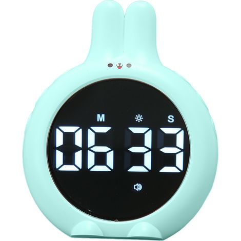 Minuteur pour enfants avec veilleuse et adorable lapin de dessin animé, minuteur numérique à compte à rebours pour la cuisine, le sport et l'exercice, bleu ciel (1/5)
