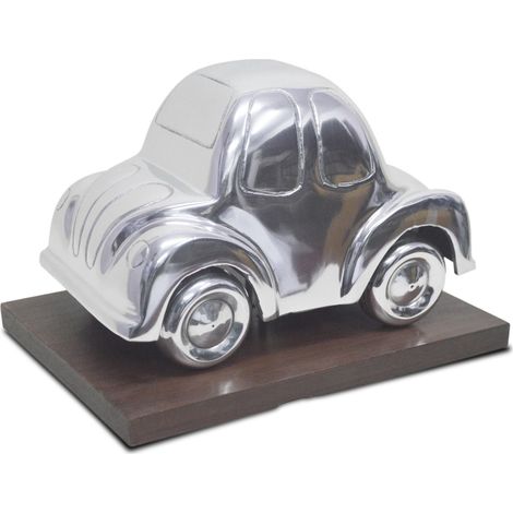 HOMESCAPES Designer Solid Metal VW Beetle Oldtimer Classic Silver Table Top