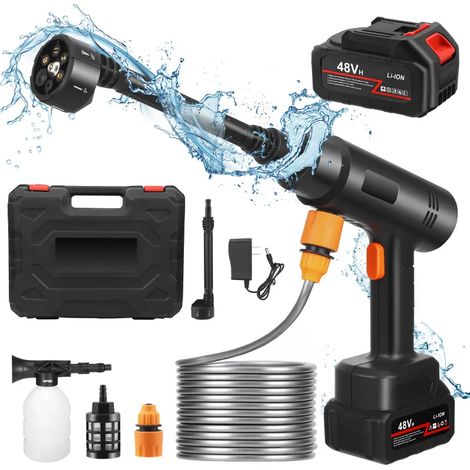 Nettoyeur haute pression sans fil 6 en 1 avec tuyau de 5 mètres, idéal pour voiture, terrasse et fenêtres