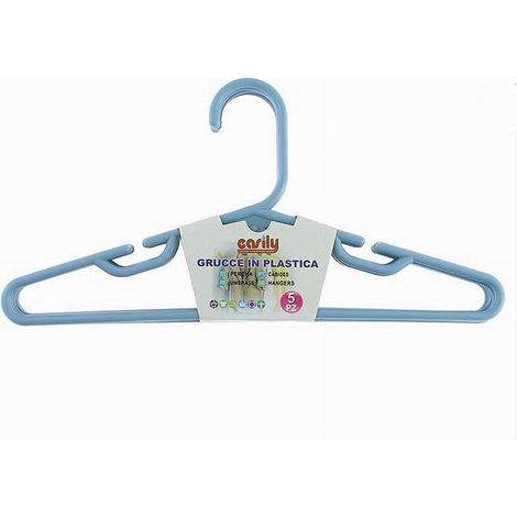 TRADE SHOP - Set 5 Pz Grucce Stampelle Appendiabito Plastica Celeste Vestiti Pantaloni 87681 - (1/2)