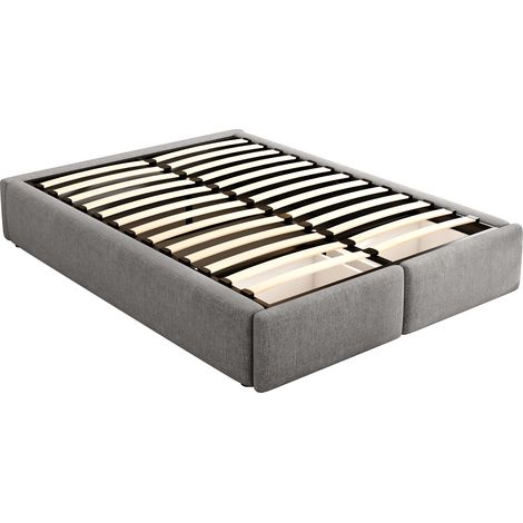 Letto imbottito a piattaforma 140x200 cm grigio con contenitore idraulico e 2 cassetti (1/5)
