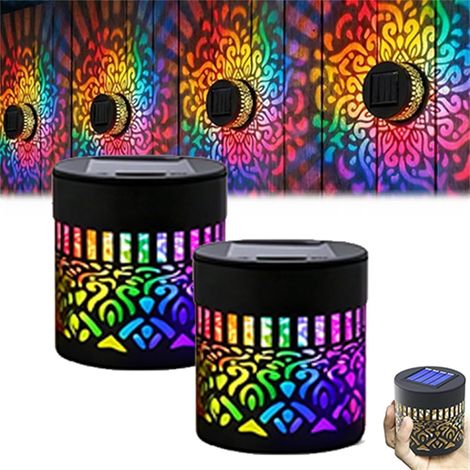 Lot de 2 lampes solaires métalliques, étanches, motif mandala, pour murs, patios, marches, poteaux de jardin et terrasses -  Lumière à sept couleurs (1/5)