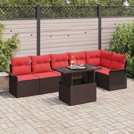 Set Divano da Giardino con cuscino 7 pcs Marrone Poly Rattan vidaXL (1/5)