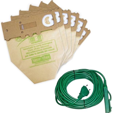 Sacchetti folletto vk 131 vk 130 12pz + cavo 10 metri vorwerk kobold sacchi compatibili