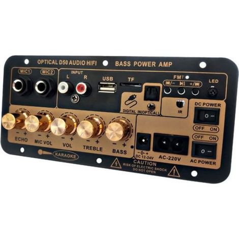 Carte Amplificateur D50 avec Audio Optique Bluetooth AMP USB FM Radio TF Player DIY Audio Subwoofer pour Home Car EU Plug