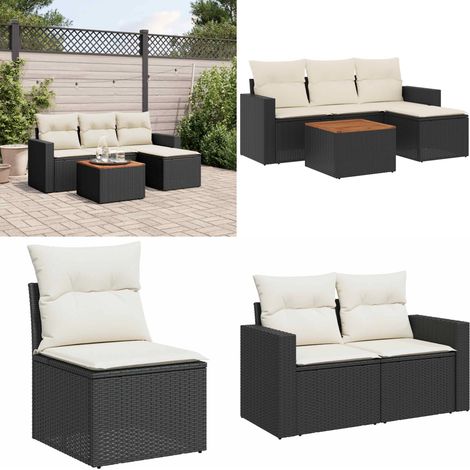 5-tlg. Garten-Sofagarnitur mit Kissen Schwarz Poly Rattan - Gartenmöbel Set - Outdoor Möbel - Rattan Gartenset - Lounge Set - Esstisch Set - Home & Living (1/5)