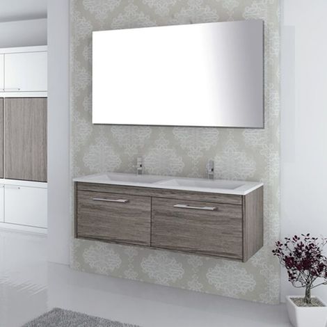 Mueble de baño Florencia 3 piezas ( mueble + lavabo+ espejo). Se envía montado 120CM dos senos Roble Smoky