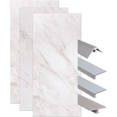 ONDEE ZEN - Pack complet de montage panneaux muraux Marbre Gris 120 cm - Profilé noir inclus (1/4)