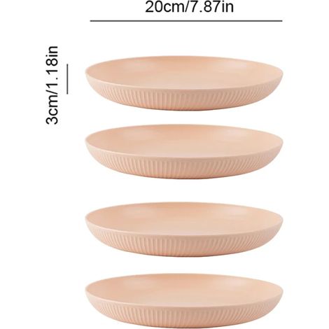 (Rose, 4 pièces) Assiettes légères et incassables en paille de blé, compatibles lave-vaisselle et micro-ondes. (1/5)