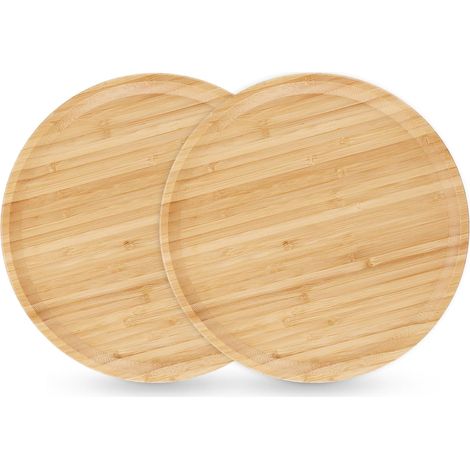 Lot de 2 Dessous de Verre Ronds en Bambou, Plateau en Bambou 30 x 30 x 2 cm, Plateau Rond en Bois Naturel pour décoration de Table, Bougies Chauffe-Plat, Salon (1/5)