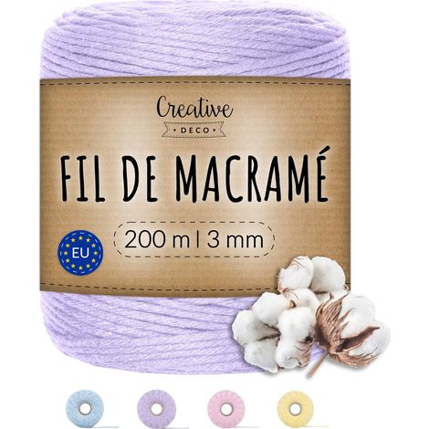200m Corde Macramé 3mm Fil en Coton et Polyester Violet Pastel (1/5)