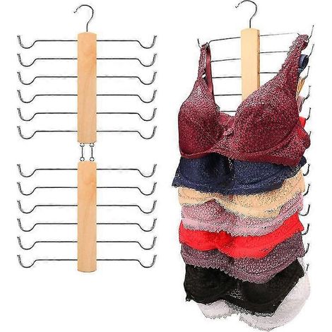 2er-Pack BH-Kleiderbügel aus Holz, 360° drehbar, für Tanktops, als Kleiderschrank-Organizer für Tops, BHs, Camisoles, Schals und Gürtel (1/5)