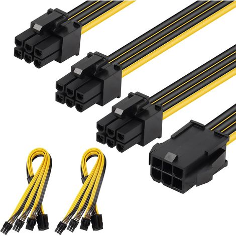 Lot de 2 câbles répartiteurs PCIE 6 broches femelles vers 3 x 6 broches mâles GPU 6 broches, câble d'extension d'alimentation gainé pour alimentation modulaire, carte vidéo graphique 24,9 cm (1/5)