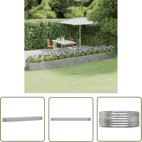 The Living Store Lit surélevé de jardin Acier enduit de poudre Argenté - Jardinière Surélevée - Bac À Fleurs - Pot De Fleurs Extérieur - Décoration Jardin - Balcon (1/5)