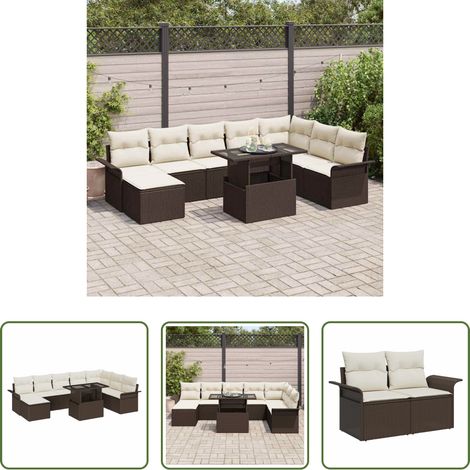 vidaXL Poly-Rattan - Sofa Set mit Kissen 9 pcs Braun Poly-Rattan (1/5)