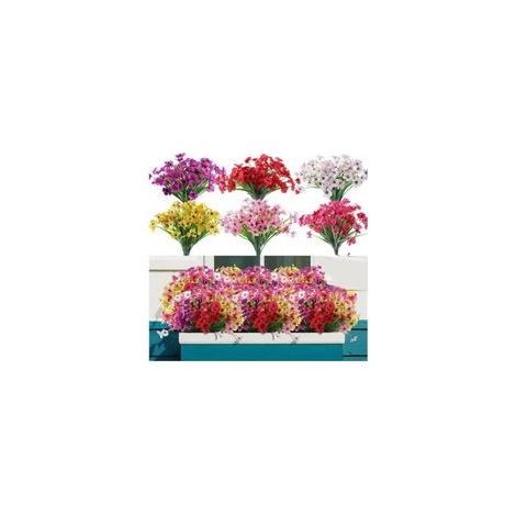 12 bouquets de fleurs artificielles pour l'extérieur, pas de décoloration, fausses fleurs en plastique, plantes artificielles pour pots de fleurs suspendus décoratifs