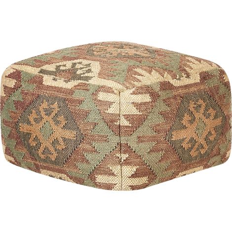 Pouf moderno intrecciato in lana juta quadrato motivi beige geometrici CUMBUM (1/4)