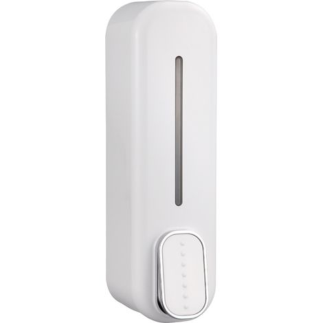 Distributeur de savon liquide mural manuel 300 ml, surface lisse, blanc, idéal pour cuisines, salles à manger, hôpitaux et salles de bains. (1/5)