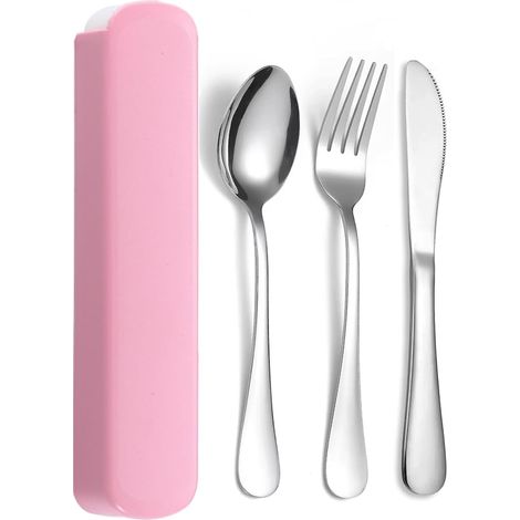Couverts camping inox, lot de 3, lavables au lave-vaisselle, pour pique-nique, voyage, école, bureau. (1/5)