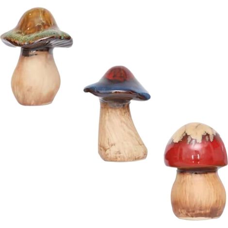 Champignon De Jardin en Céramique Décoratif pour Pots De Fleurs Et Jardin Extérieur, Lot De 3 Petites Statues Couleur Naturelle, Décoration Artisanale Résistante à La Lumière (1/5)