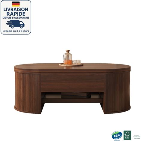 Table basse relevable - Garniture couleur chêne - Lignes épurées - Design moderne - 110x55,5x40 cm - Couleur bois de noyer (1/5)
