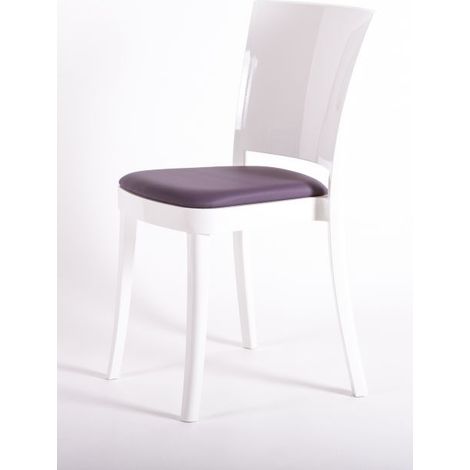 Sedia policarbonato BIANCO Lucienne - con cuscino ECOPELLE NABUK Colore cuscino Violetto (1/5)