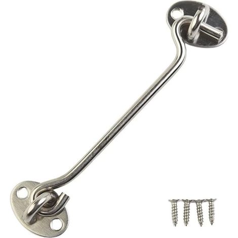1 crochet de porte et fenêtre, acier inoxydable, 10 cm, finition acier, pour portes de grange, volets, abris de jardin (1/5)