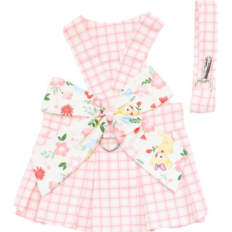 Ensemble harnais et laisse pour chien, petite et moyenne taille, motif écossais (rose)