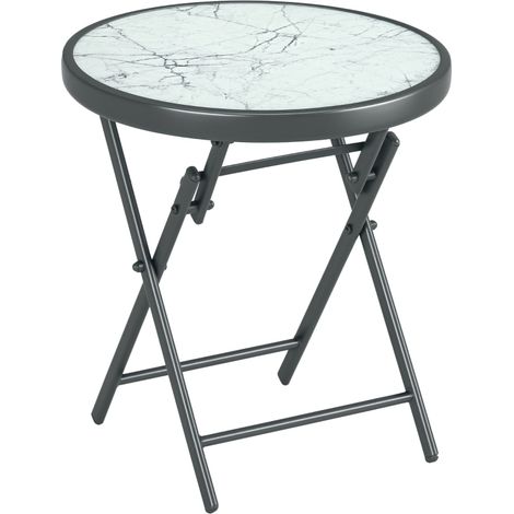 Table basse pliante table d'appoint pliante plateau effet marbre en verre trempé structure métal ronde Ø45 x 50 cm blanc (1/5)