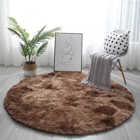 Tapis rond moelleux marron café pour salon et chambre, 50 cm[CC] (1/5)