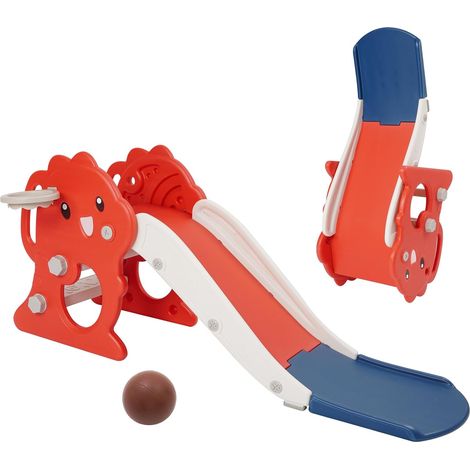 Toboggan pliable pour enfants, petit toboggan avec panier de basket-ball, rouge Toboggan de jardin pour bébé, longueur du toboggan 105 cm, intérieur (1/5)