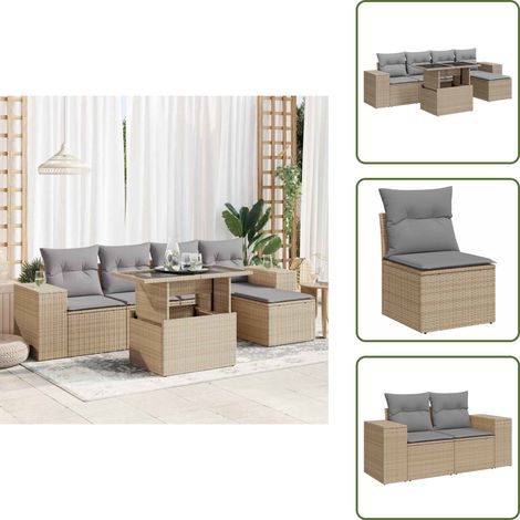 6-tlg. Garten-Sofagarnitur mit Kissen Beige Poly Rattan - Garten Sofagarnitur - Garten Sofagarnituren - Outdoor Sofagarnitur - Sofagarnitur Terrasse (1/5)