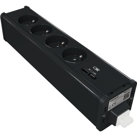 Schneider Electric – Multiprise précâblée 4 prises 2P+T 16A – 2 ports USB A+C 5V 2.4A – Anthracite – Unica System+